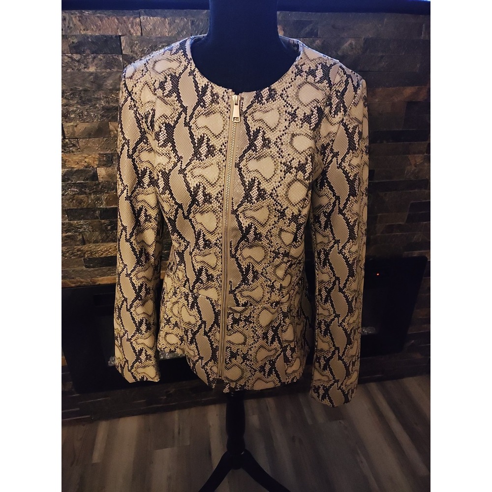 Boston Proper Python Print Faux Leather Peplum Jacket NWT Medium Snake Moto